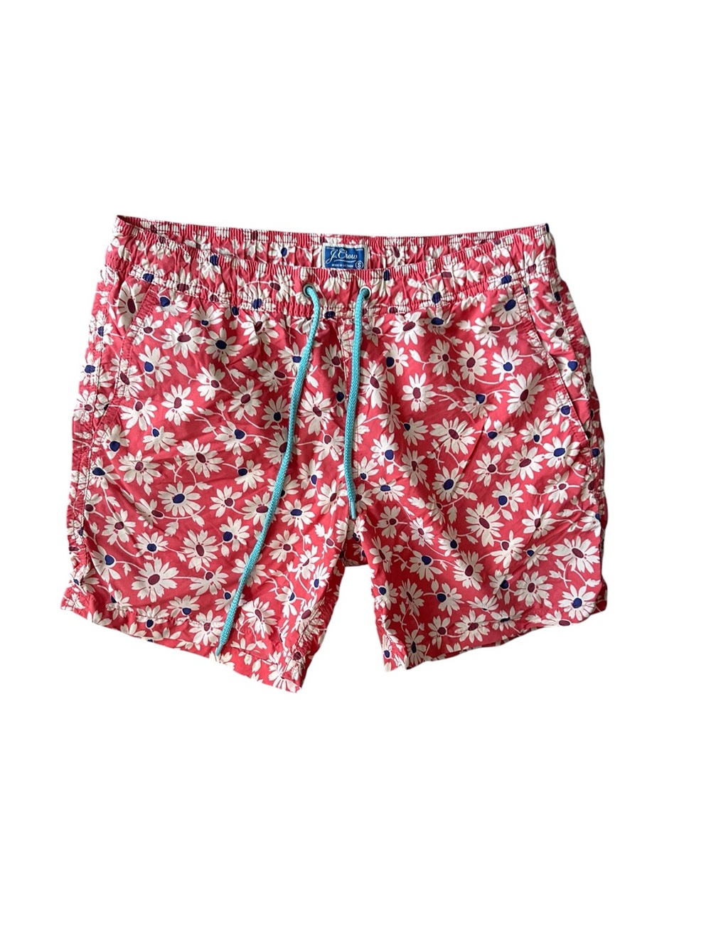 J.Crew 6" Swim Trunks Red Daisy Floral Print Size Small